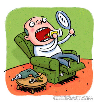 Man Doing His Own Dental Work