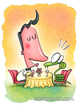 Man Having Romantic Dinner With Snake