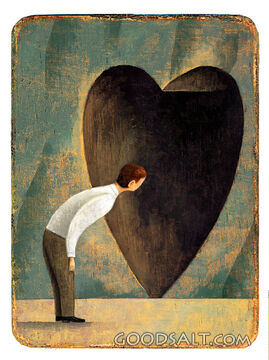 Man Looking Into Heart Shaped Tunnel