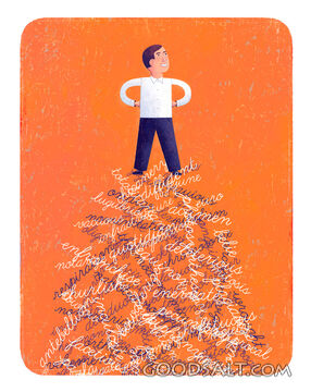 Man on Mountain of Words