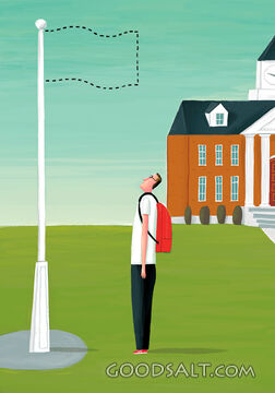 Man Stands under Missing Flag