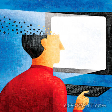 Man&#039;s Head Pixelating and Disappearing As He Works on Comput