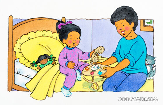 Mother and Daughter With Telephone Toy