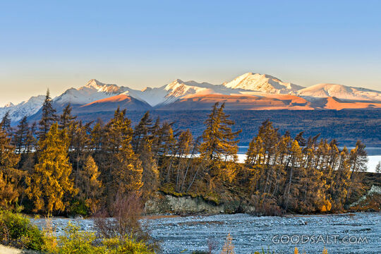 mountains catch the late afternoon yellow light