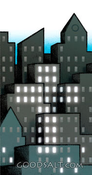 Office Window Lighting Forms Cross in City Skyline