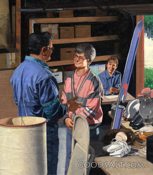 Older Couple Talking in Garage