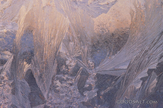 blue hoar frost on glass