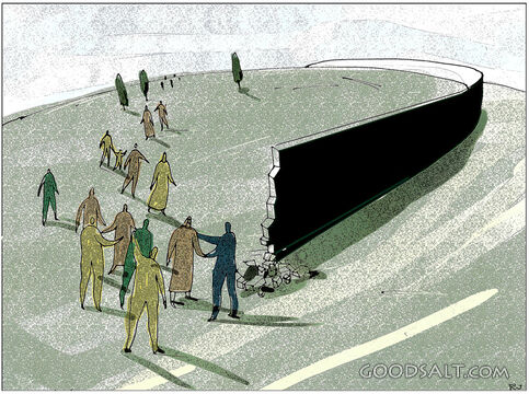 People Breaking Down a Wall