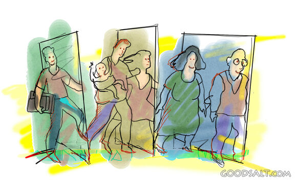 People Going Through Doors
