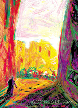 Person Walking Into a City