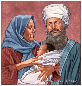 Elizabeth and Zacharias with Newborn John