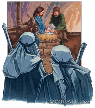 The shepherds visiting baby Jesus.