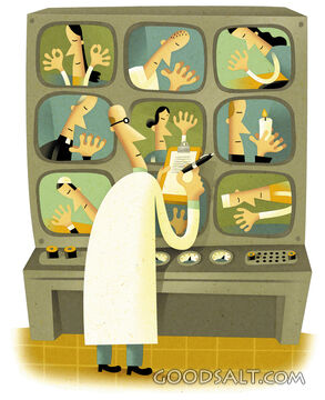Scientist Reading Video Monitors
