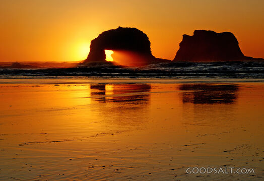 Setting Sun Glow Through Twin Rocks