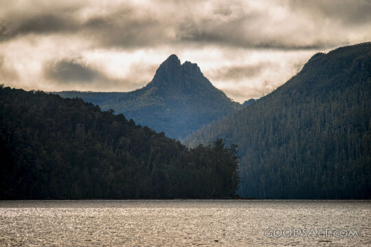 Sharply peaked rock mountain.