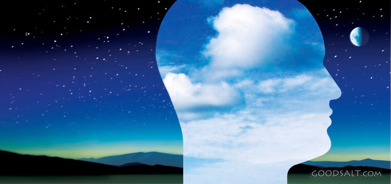 Silhouette of Man With Head in Clouds