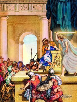 King Herod smitten killed eaten by worms by Angel with sword