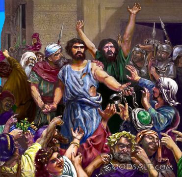 Robber Barabbas chosen to be freed in place of Jesus