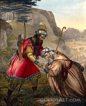 jacob_and_esau_reunited_reconciled_bows_Humble two men