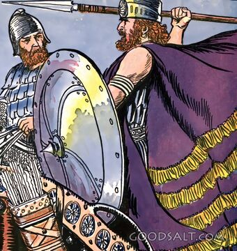 Crowned Warrior Raises His Spear