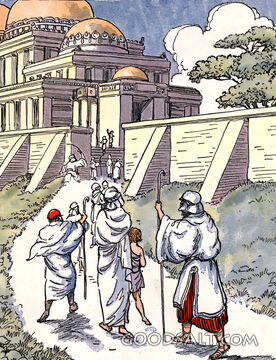 Pilgrims Approach the Temple Gates