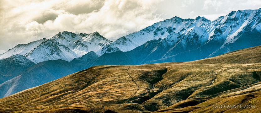 Snow covered mountain range.