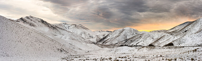 Snow covered mountain range.