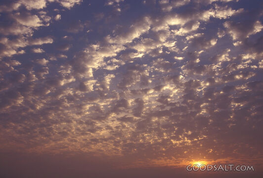 A light sunrise with many clouds in the sky.