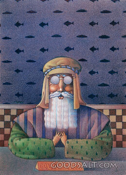 A smiling old man helping to counsel others.