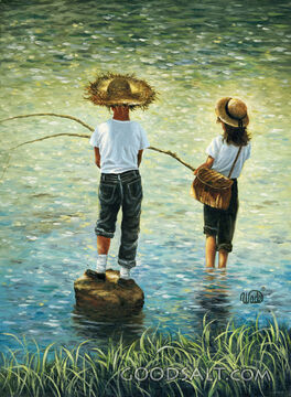 Two children fishing.