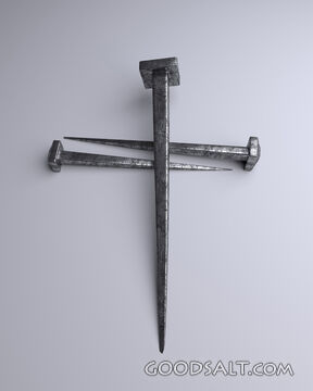 Three ancient nails on white background
