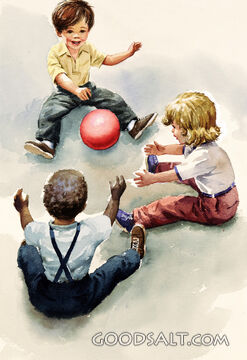 Three Children Playing with Ball