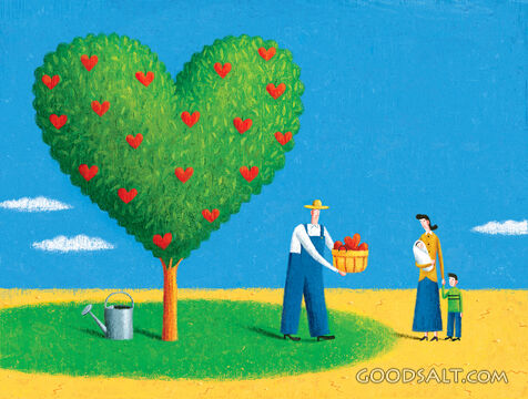 Tree Bearing Fruit of Hearts With Family