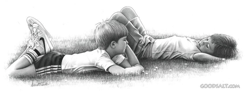 Two Boys Lay on Ground