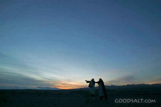 Two Isrealite Men in Silhouette Walking - Both Facing Left