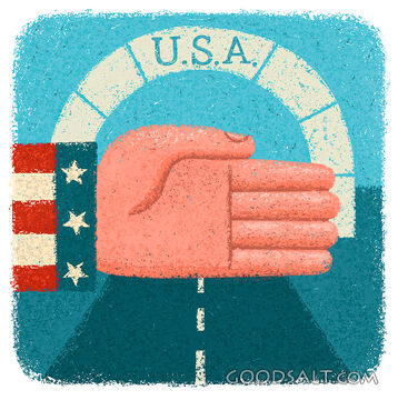 Uncle Sam Hand Blocking Entrance to USA