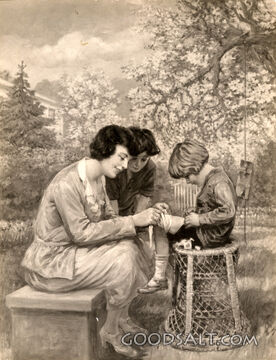 Woman Bandaging Boy&#039;s Knee