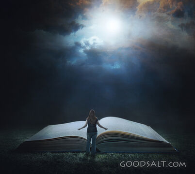 Woman Before Bible at Night