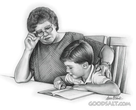Woman Helping Child With Studies