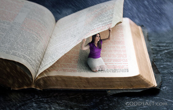 Woman Hiding in a Bible