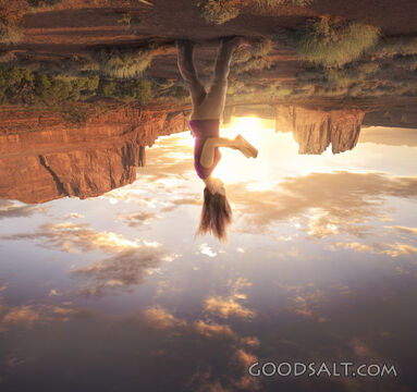 Woman on upside down world