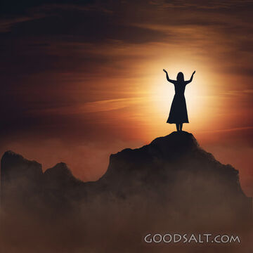 Woman Praising on Mountain