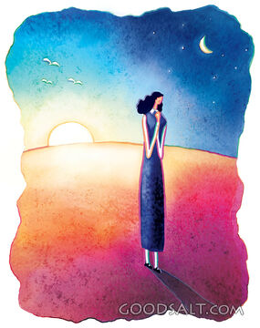 Woman Praying at Sunset
