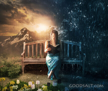 Woman Reading in Sun or Rain
