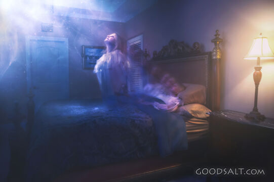 Woman&#039;s Spirit ascending from bedroom