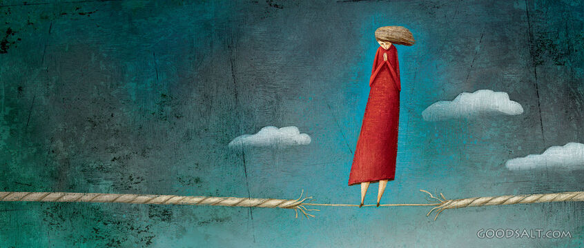 Woman Walking on Fraying Tight Rope