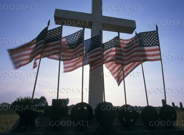 Cross Memorial with American Flags