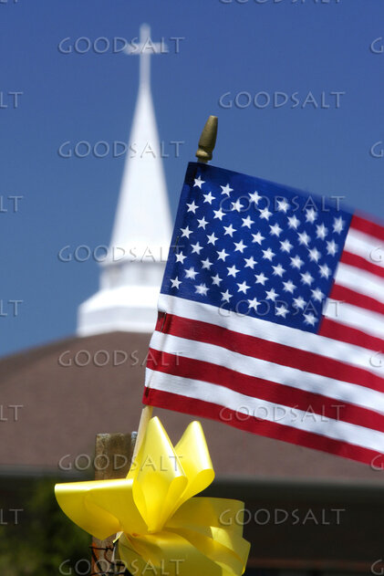 American Flag and Church Steeple
