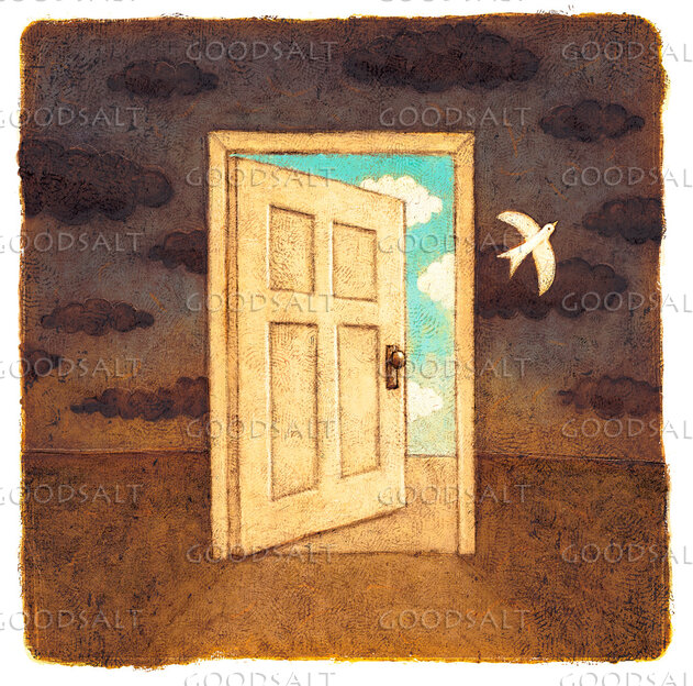Dove Flying Open Door