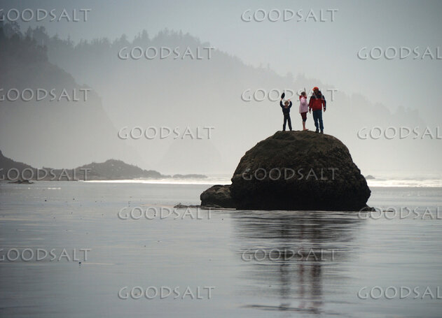 Family on Rock at Beach